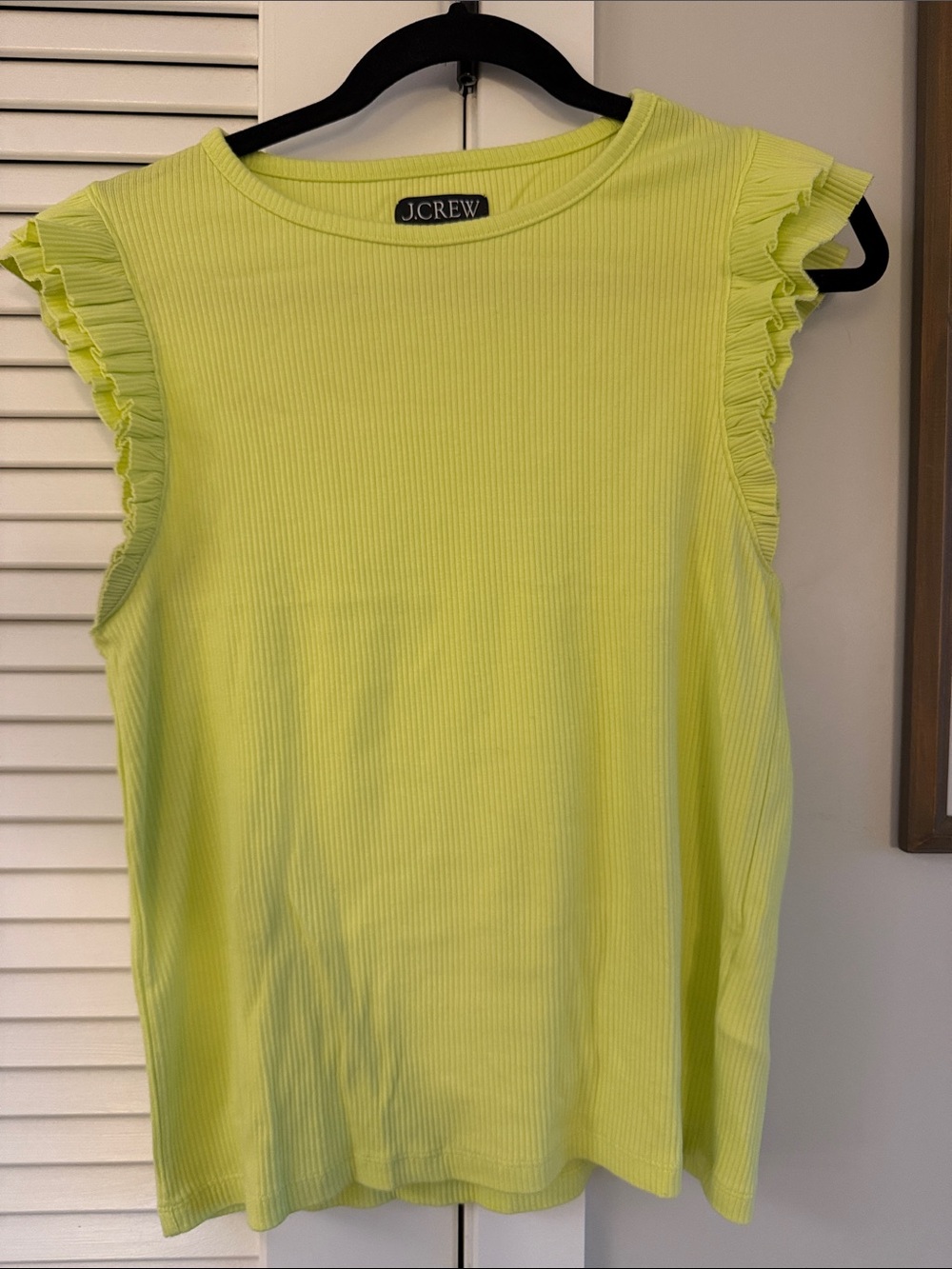 J.Crew Neon Lime Ribbed Ruffle Sleeve Tank - Picture 2 of 4